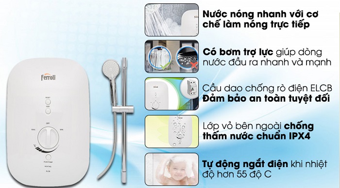 máy nước nóng Ferroli có bơm trợ lực