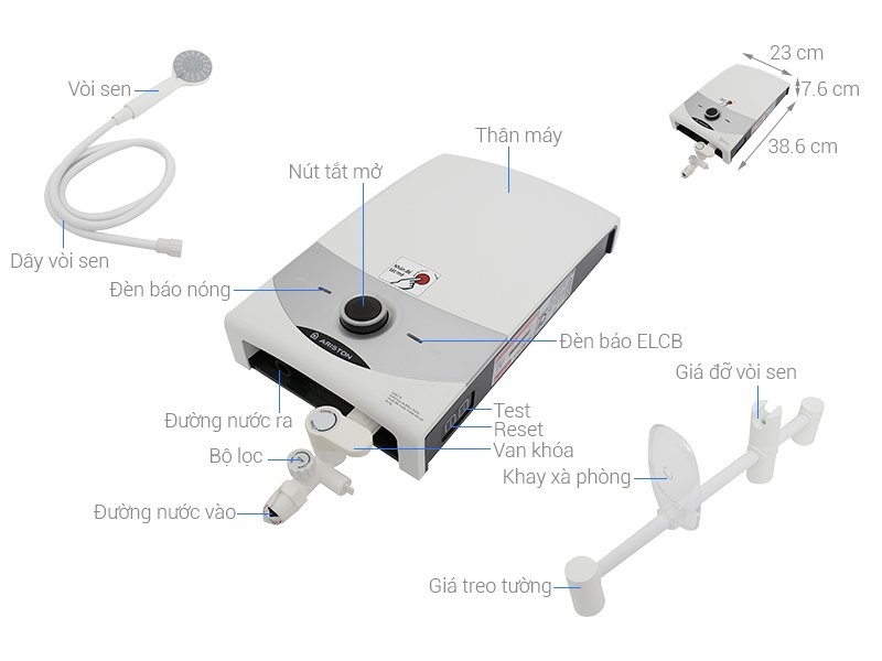 máy nước nóng trực tiếp có bơm Ariston